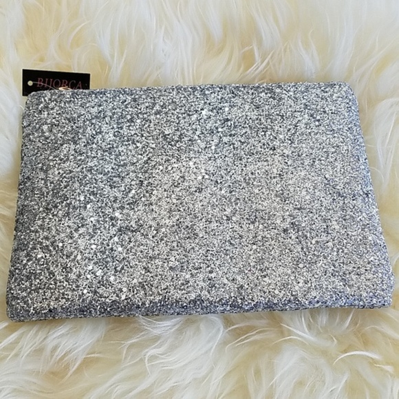 Bijorca Handbags - Silver Glitter Sparkly Clutch